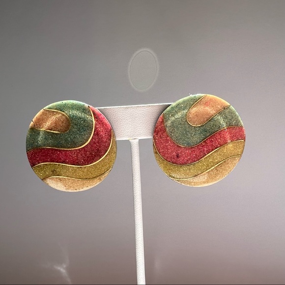 Vintage Round Rainbow Earrings - Picture 3 of 5